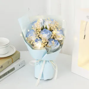 Valentine Day Soap Rose Gypsophila Bouquet Romantic Festival Gift With LED Lights And Gift Bag