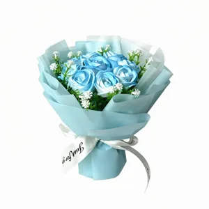Charming blue soap rose mini bouquet gift, fresh dopamine style for Valentine's Day decor.