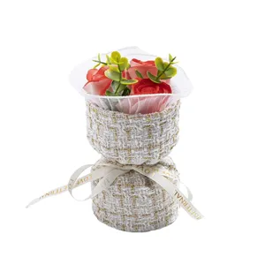 Mini Chanel-style tweed soap rose bouquet gift for Valentine's Day, birthday, and party favors.