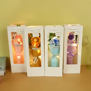 Handgemachte Häkelblumen Blumenstrauß Geschenkbox mit LED Lichterkette, romantisches Geschenk.