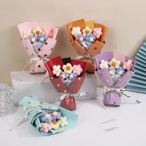 Handmade Knitted Woolen Flower Bouquet Crochet Daisy Floral Gift Artificial Flower For Valentine Day Home Decor