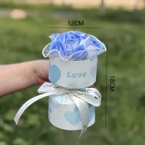 Blue soap rose flower gift box with ribbon for valentine's day anniversary present.