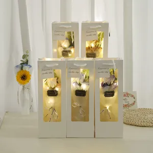 Soap flower gift box with LED lights, romantic artificial rose bouquet for Valentine's Day and birthday.