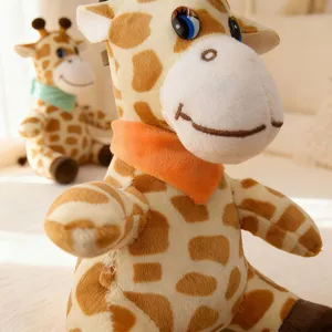 Cute plush giraffe stuffed animal toy with orange scarf soft doll for kids gift decoration
