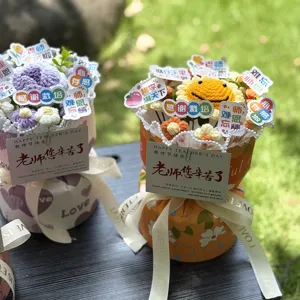 Handmade crochet flower bouquet gift box for teacher day gift and home decoration