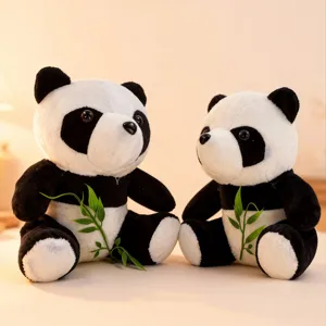 Cute panda plush toy set with bamboo props, perfect for wedding decor and claw machines.