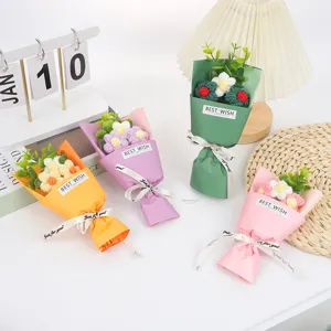 Mini knitted crochet flower bouquet handmade gift for graduation and valentine day decoration