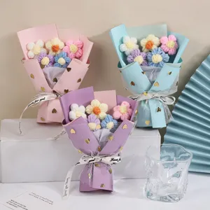 Handmade crochet mini flower bouquet knitted yarn flowers gift for Valentine's Day party decor
