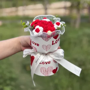 Handmade knitted crochet flower bouquet gift for Valentine's Day and romantic home decor.