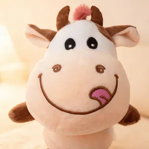 Cute cow plush toy doll, soft stuffed animal for claw machine, lovely gift, detailed close-up view.