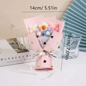 Handmade knitted crochet flower bouquet miniature knit daisy gift for loved ones nice detail view