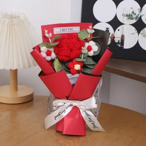 Handmade crochet rose bouquet with ribbon wrapping, romantic floral gift for lovers and friends.