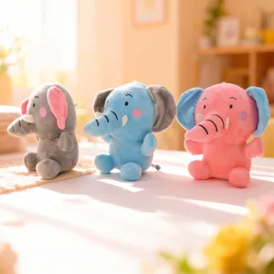 Cute plush elephant toy set, soft stuffed animal doll for kids, claw machine gift, home decor.