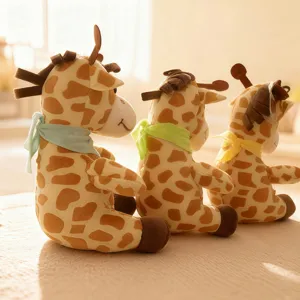 Cute plush giraffe toy with colorful scarf, soft stuffed animal doll for kids gift.