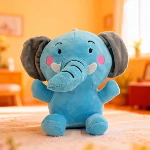 Cute blue plush elephant stuffed animal toy detail view, soft fabric, perfect gift for kids.