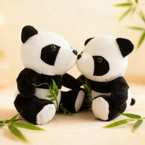 Adorable pair of panda plush toys, soft stuffed animal dolls perfect for wedding decor and gifts.