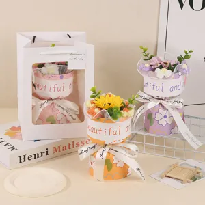 Crochet flower bouquet gift box with elegant wrapping and ribbon, perfect for romantic holiday gifts.