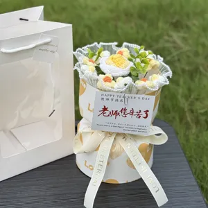 Handmade crochet flower bouquet gift box, exquisite knitted floral decor for special days.