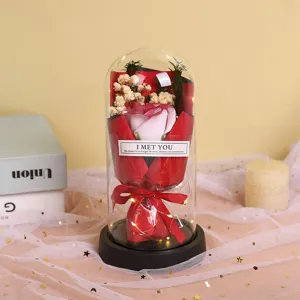 Glass dome rose soap flower eternal flower gift for Valentine's Day birthday romantic decor