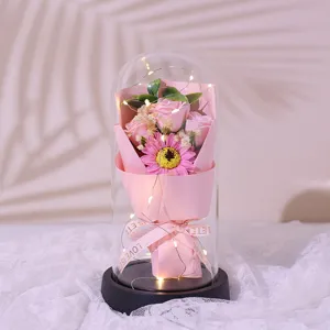 Glass dome eternal rose soap flower gift for Valentine's Day birthday romantic home decor.