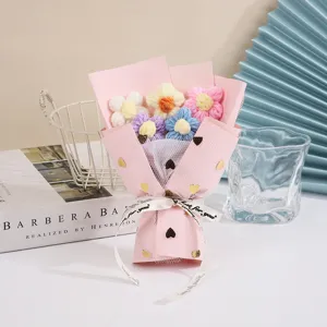 Mini crochet flower bouquet handmade knit floral gift for Valentine Day romantic surprise