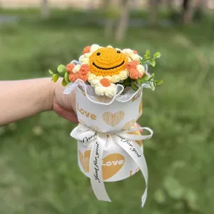 Handcrafted crochet sunflower bouquet in gift box, cute knitted flower gift for lovers.