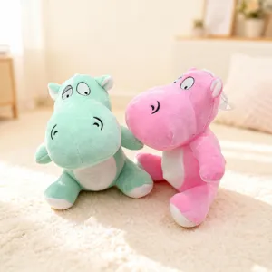Cute plush hippo soft toy set, green and pink claw machine doll with suction cup, 7 inch