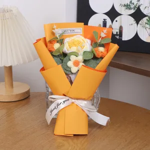 Handmade crochet knitted flower bouquet romantic gift for Valentine's Day decoration home