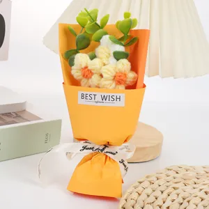 Mini crochet knitted flower bouquet gift for graduation season, handmade cute mini floral present.