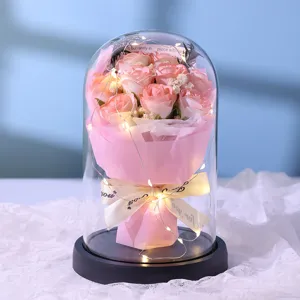 Eternal soap rose glass dome with LED lights, romantic gift for girlfriend birthday, Valentine Day.