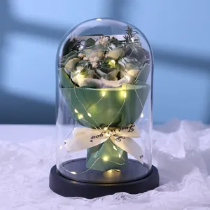 Eternal rose flower glass dome with LED fairy lights, romantic gift for girlfriend and home decor.