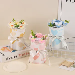 Handmade Knitted Crochet Yarn Rose And Sunflower Bouquet Gift Set Home Decor Valentine Day Present