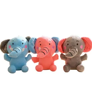Cute plush elephant toys in 3 assorted colors, soft stuffed animal dolls for gifts.
