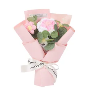 Handmade crochet flower bouquet knitted pink rose gift for Valentine's Day girlfriend