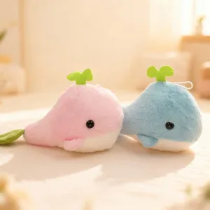 Cute cartoon whale plush toy soft stuffed animal doll pink and blue home bedroom decor.