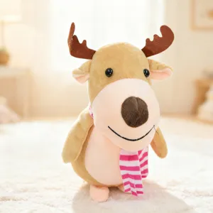 Cute cartoon reindeer plush toy soft stuffed animal doll for kids Christmas decoration gift