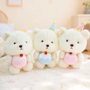 Cute Cake Bear Plush Toy Stuffed Animal Doll With Birthday Party Hat Soft Plush Toy Kids Gift Home Decoration