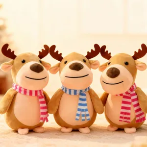 Cute Cartoon Christmas Deer Plush Toy Stuffed Animal Doll Soft Holiday Festival Gift Home Room Decoration