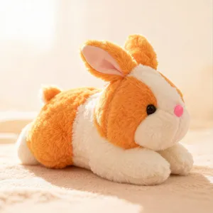 Cute orange white plush bunny toy, soft stuffed rabbit doll for kids, lovely decor.