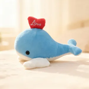 Cute Whale Plush Toy Stuffed Animal Doll Soft Short Plush Blue Whale Toy