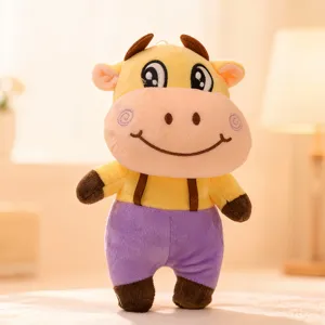 Cute standing cow plush toy soft claw machine doll cartoon plushie for kids gift