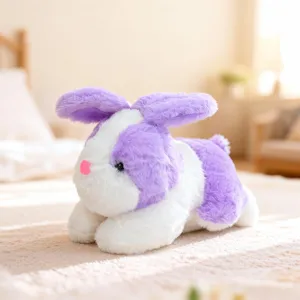 Cute purple white plush rabbit toy soft stuffed animal doll for kids gift decoration