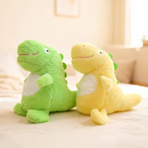 Cute plush dinosaur soft toys set in green and yellow, perfect as cuddly companions or gifts.
