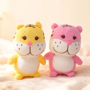 Cute cartoon tiger plush toys set, soft stuffed animal doll details for kids and home decor.