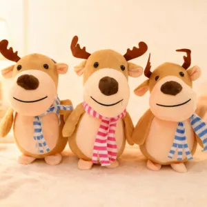 Cute Christmas reindeer plush toy cute stuffed animal doll with striped scarf for holiday decor