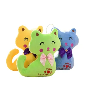 Cute cartoon cat plush toy set with colorful animal dolls, soft stuffed hanging doll for kids.