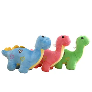 Cute cartoon dinosaur plush toy set, soft stuffed animal doll with lovely heart embroidery for kids.