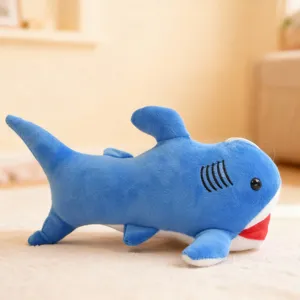 Cute blue shark plush toy soft stuffed animal cartoon doll cute pillow for kids gift wholesale