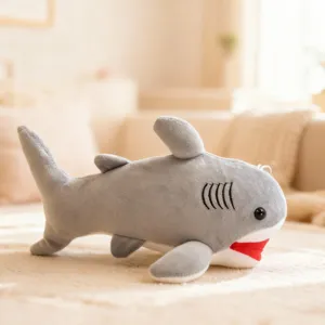 Cute grey shark plush toy soft stuffed animal pillow cute cartoon design for kids gift