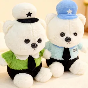 Adorable peluche d'ours policier 8 pouces, vue détaillée de poupée douce pour machine.